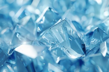 A detailed macro shot of ice-blue crystals, highlighting their sharp, translucent surfaces and intricate formations.