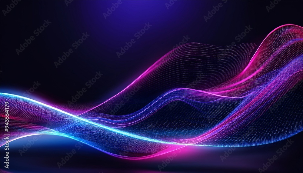 Wall mural abstract dark background with neon waves and futuris scene wallpaper