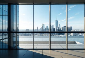 Fototapeta premium Looking Up Blue Modern Office Building, ai