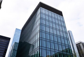 Obraz premium Looking Up Blue Modern Office Building, ai