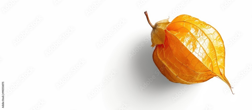 Poster A cape gooseberry or physalis is seen from above on a white background allowing for text placement in the copy space image