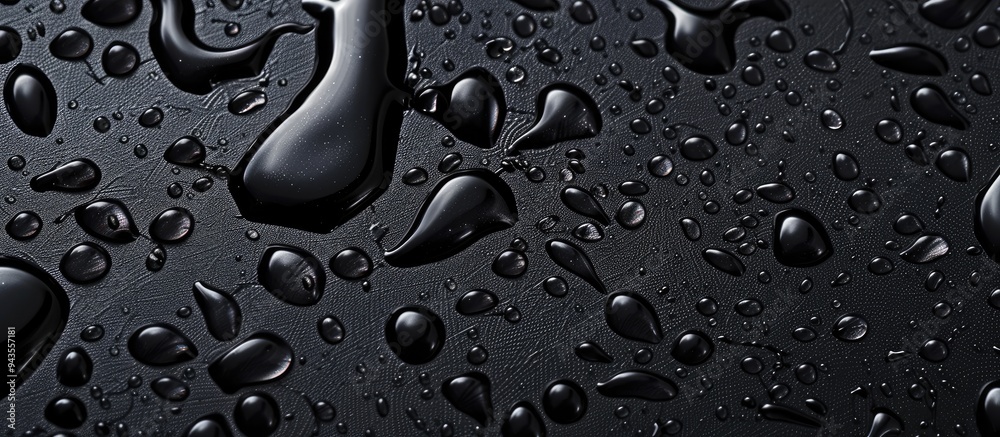 Poster macro shot of water droplets against a black wallpaper perfect for background design with copy space