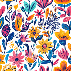 floral and leaf seamless patterns in doodle-style tile designs with graphic format.