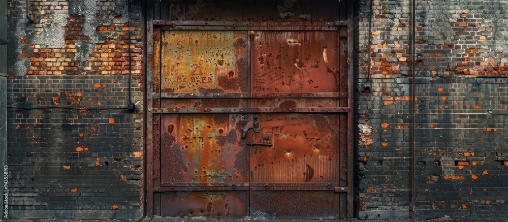 Aufkleber a textured wallpaper with an industrial theme showcases a close up image of an old rusty garage gate