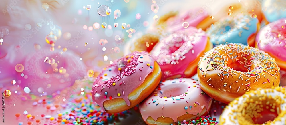 Leinwandbilder colorful donuts topped with various sprinkles on display in this appetizing copy space image
