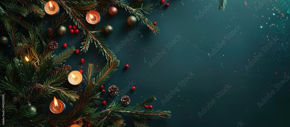 Leinwandbilder festive layout on a christmas card featuring a fir branch adorned with candles along with room for t