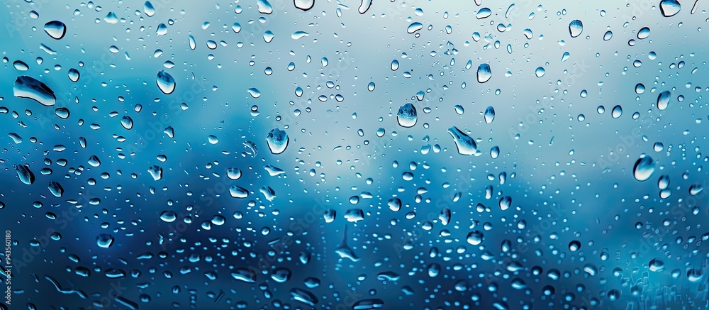 Aufkleber water droplets on a window after rain emphasizing the concept with a copy space image