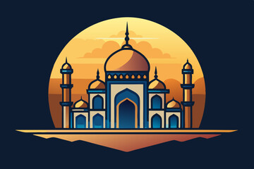 Elegant mosque silhouette vector line art illustration