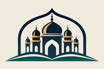 Elegant mosque silhouette vector line art illustration