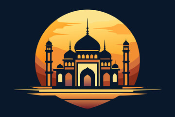 Elegant mosque silhouette vector line art illustration