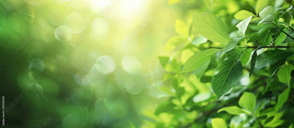 Poster beautiful green leaves on a green background offering an attractive nature view in a garden with a c