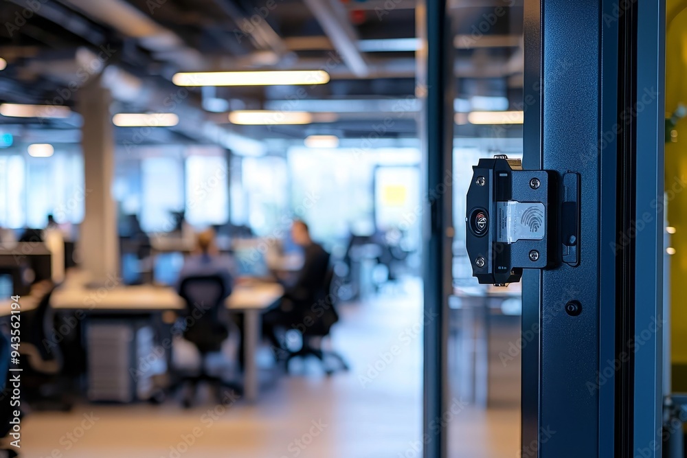 Poster Machine for electronic access control of doors. Machine for scanning fingerprints.