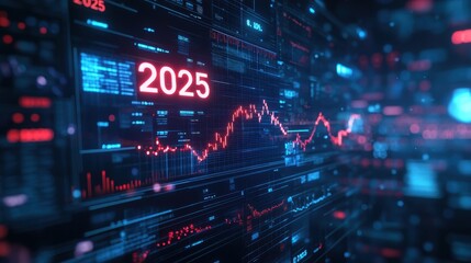 Obraz premium A futuristic digital screen displaying stock market data with a prominent 