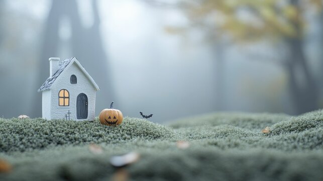 Spooky Halloween House with Whimsical Decor and Playful Shadows