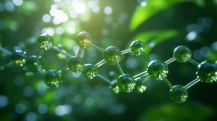 A visual representation of molecular structures highlighting green chemistry concepts surrounded by lush greenery.
