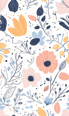 floral and leaf seamless patterns in doodle-style tile designs with graphic format.