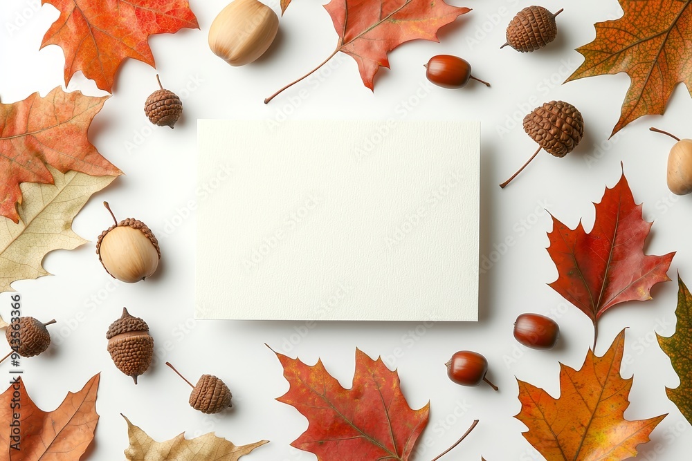 Poster A beautiful autumn composition on a white background featuring an empty card