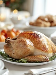 Thanksgiving Dinner Table Filled with Traditional Dishes and Warm Atmosphere