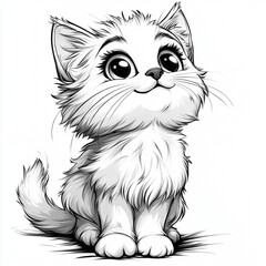 Obraz premium A cute cartoon cat a simple line art coloring page for kids with a white background and thick lines