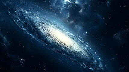 A distant galaxy with spiral arms and bright core in a dark night sky with stars.