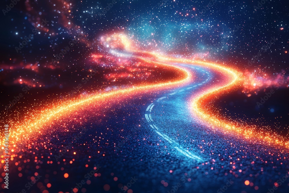 Poster neon lines rays of light in speed, abstract glowing background. dynamic effect futuristic cyberpunk 
