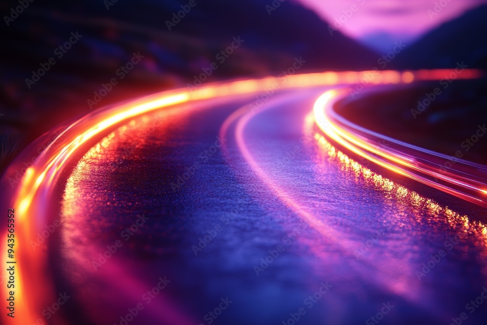 Fototapete light rays creating a sense of motion and speed in vibrant blues and pinks