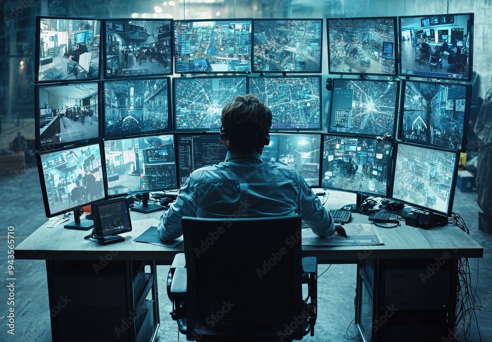 Aufkleber administrating security data systems by a male operator