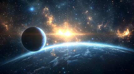 Obraz premium A distant planet with a bright star in the background.