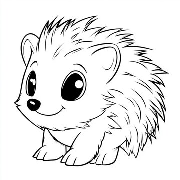 recommend clip art: cute cartoon hedgehog a simple line art coloring page for kids with a white background and thick lines