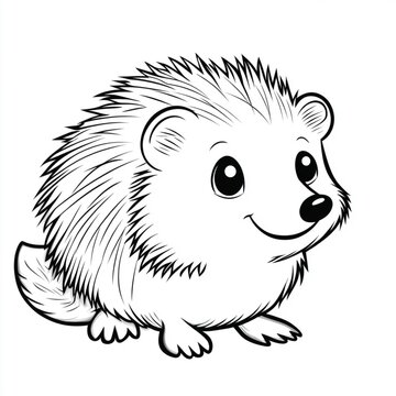 recommend clip art: cute cartoon hedgehog a simple line art coloring page for kids with a white background and thick lines