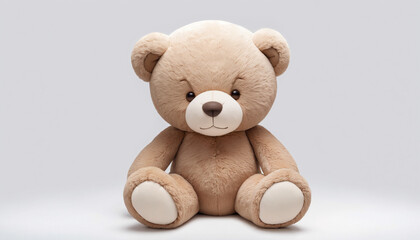 Obraz premium Brown Teddy Bear Sitting on a Gray Background