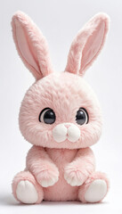 Fototapeta premium Pink Plush Bunny Toy Sitting on White Background