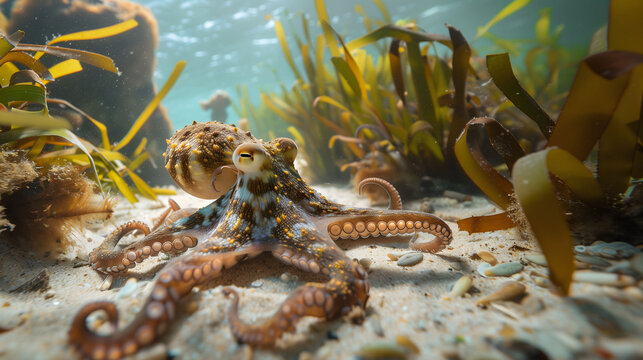 Octopus Roaming in Sandy Seafloor