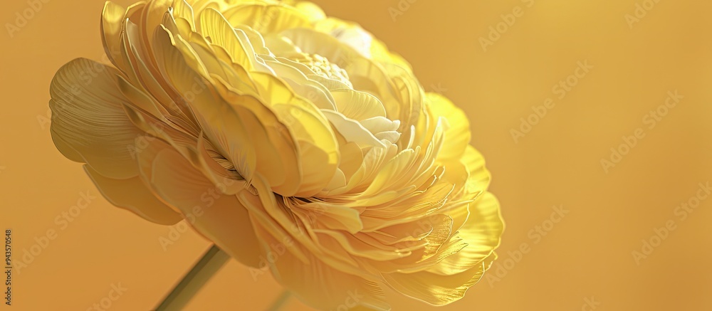 Poster Close up of a caustic Buttercup Ranunculus acris with yellow spring blooms against a plain background for copy space image