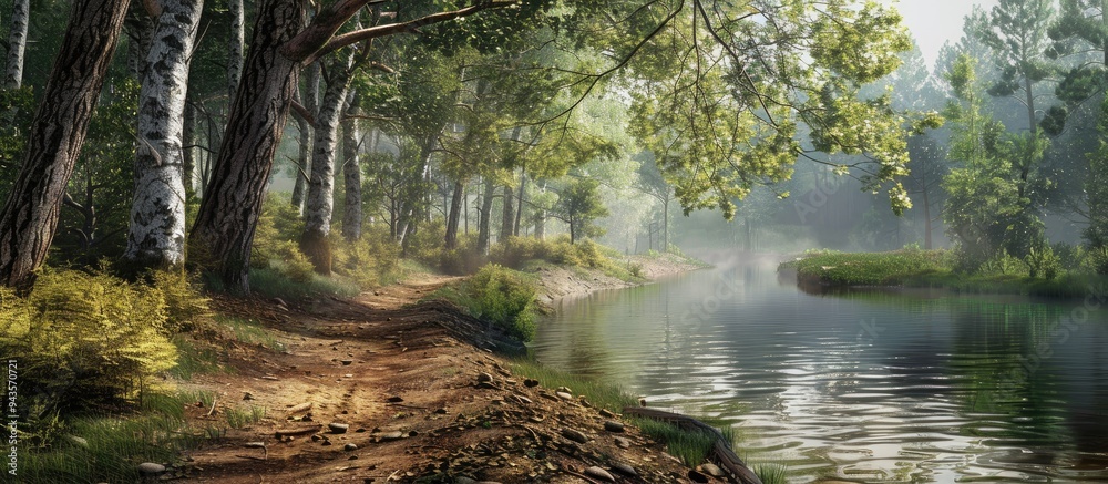 Aufkleber scenic path on the forest s riverbank with a copy space image