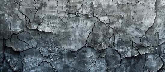 Fototapeta premium Texture of an aged cracked grey cement wall providing a background with copy space image