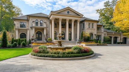 Fototapeta premium Luxury Mansion with a Fountain