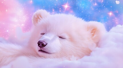Soft and fluffy teddy bear in a double exposure with pastel hearts and stars, creating an adorable and dreamy design