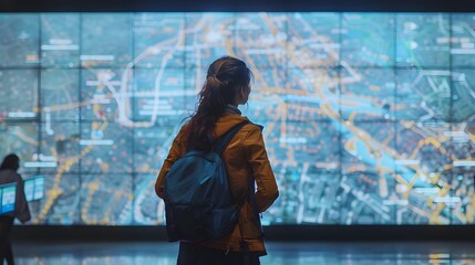 Digital Twin of Smart City Displayed on Large Screen Showcasing Real Time Data and Simulations for Urban Planning