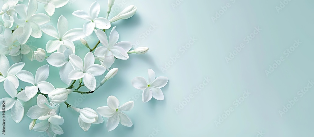 Poster light blue background with lovely jasmine flowers ideal for text placement copy space image