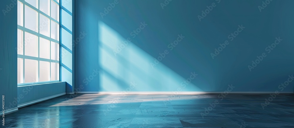 Fototapete room with bare blue walls and empty floor ideal for displaying a copy space image