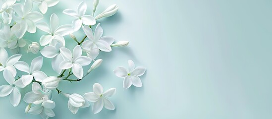 Light blue background with lovely jasmine flowers ideal for text placement copy space image