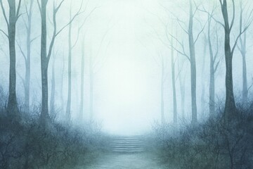 Fototapeta premium An enchanting forest scene comes to life with vibrant watercolor strokes, capturing the mystical blend of beauty and eeriness that defines this haunted landscape.