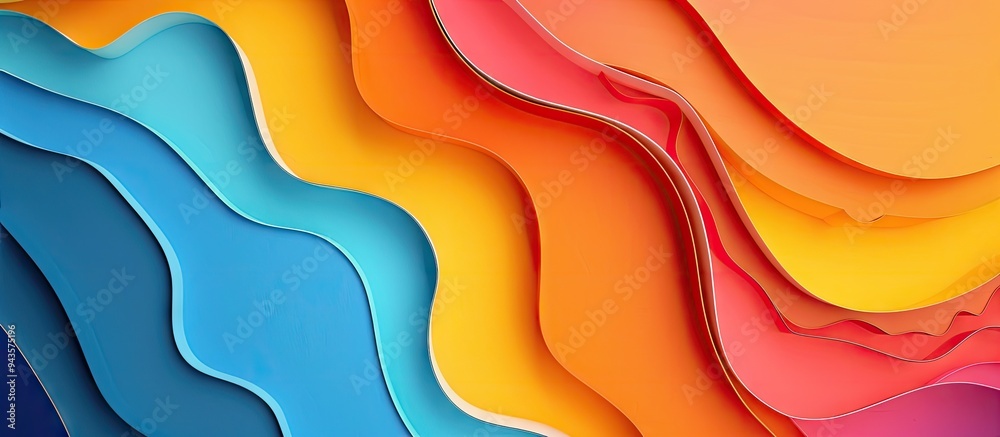 Fototapete a top down view of colorful paper abstractions in a mockup with copy space image