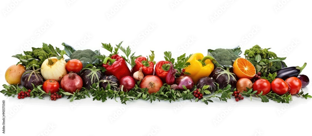Aufkleber Fresh vegetables creatively arranged in a frame on a white background suitable for a copy space image