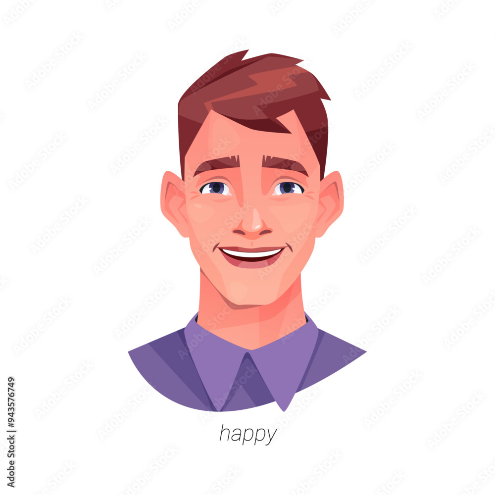 Aufkleber happy facial expression of man. vector isolated flat cartoon character with smile and raised brows. 