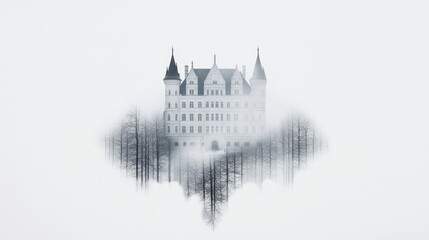 Obraz premium Double exposure of a winter castle and delicate frost patterns, creating a surreal blend of architecture and nature in a snowy fairytale setting