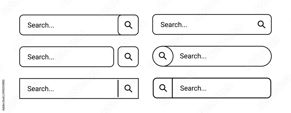 Poster Bar collection for ui, design and web site. Vector isolated oval and rectangle address and navigation icons. Set of form models for websites. Search engine internet pages browser window template