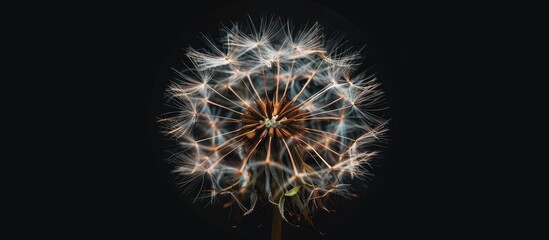 An abstract image resembling a dandelion flower against a black backdrop with ample copy space image