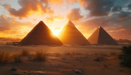 AI-crafted visualization of the Egyptian Pyramids emerging from the golden desert sands